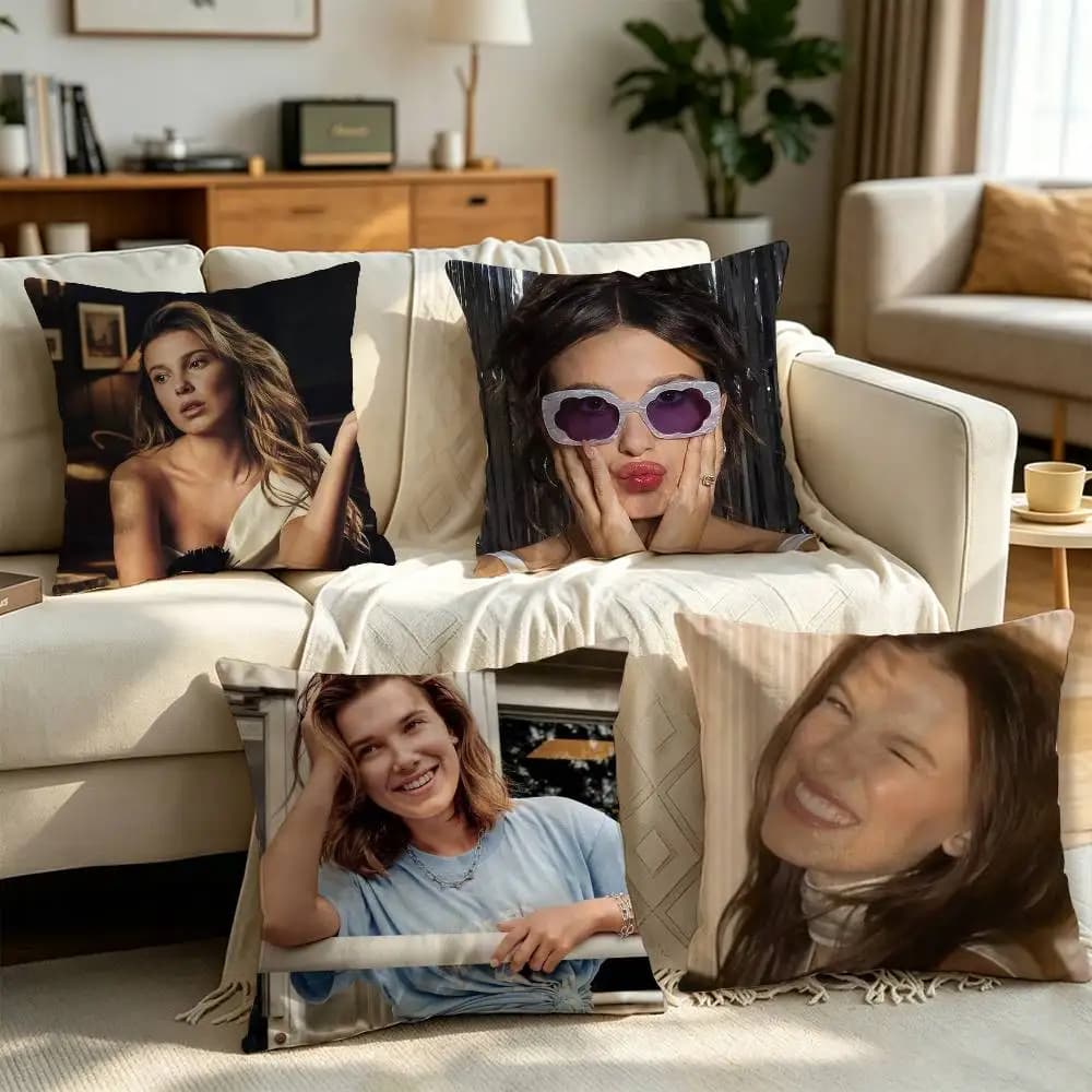 Millie Bobby brown Pillow cover Soft Microfiber Pillowcase Home Sofa Decor Surprise Decorative printed.
