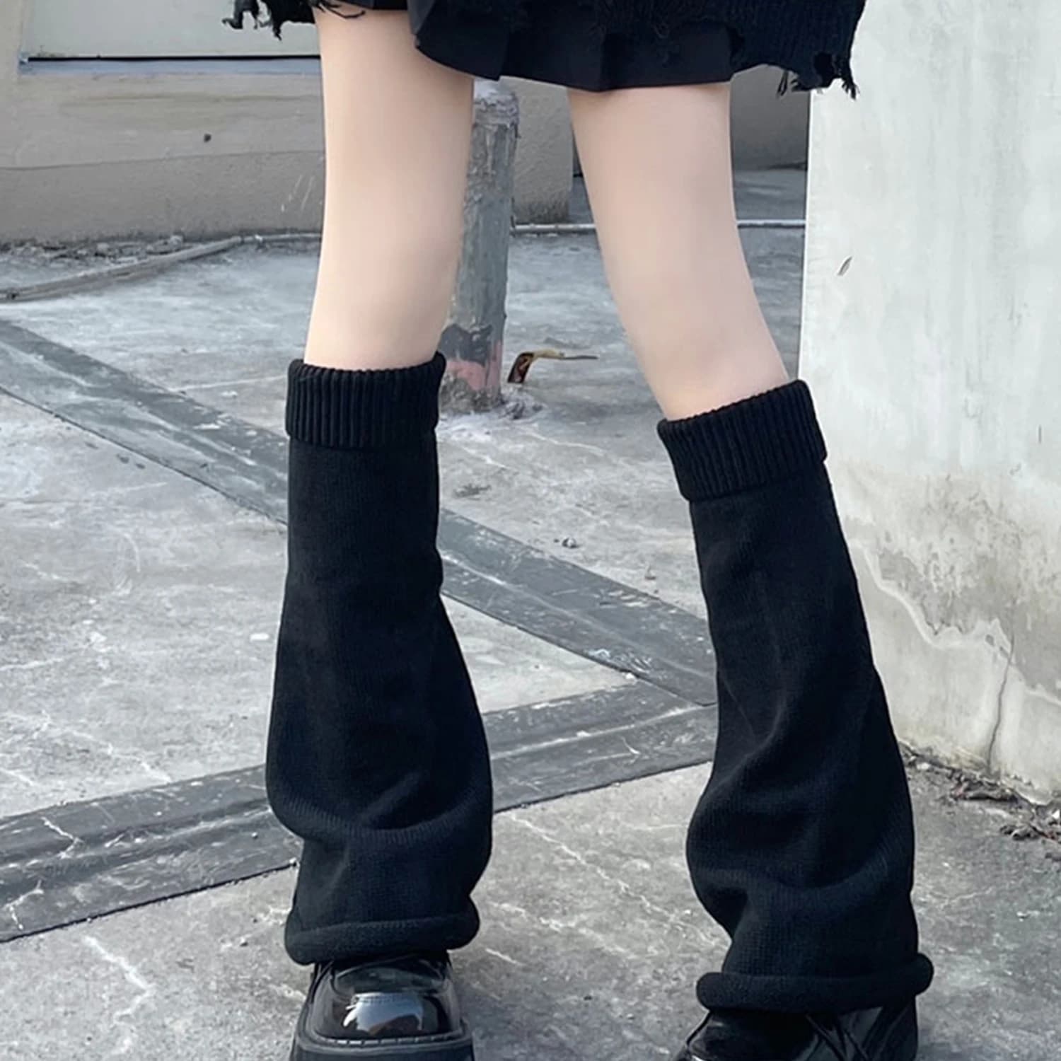Calzini scaldamuscoli tinta unita stivali elastici copri Legging Crochet Heap Boot calze Jk Uniform Socks coprigambe lavorato a maglia invernale