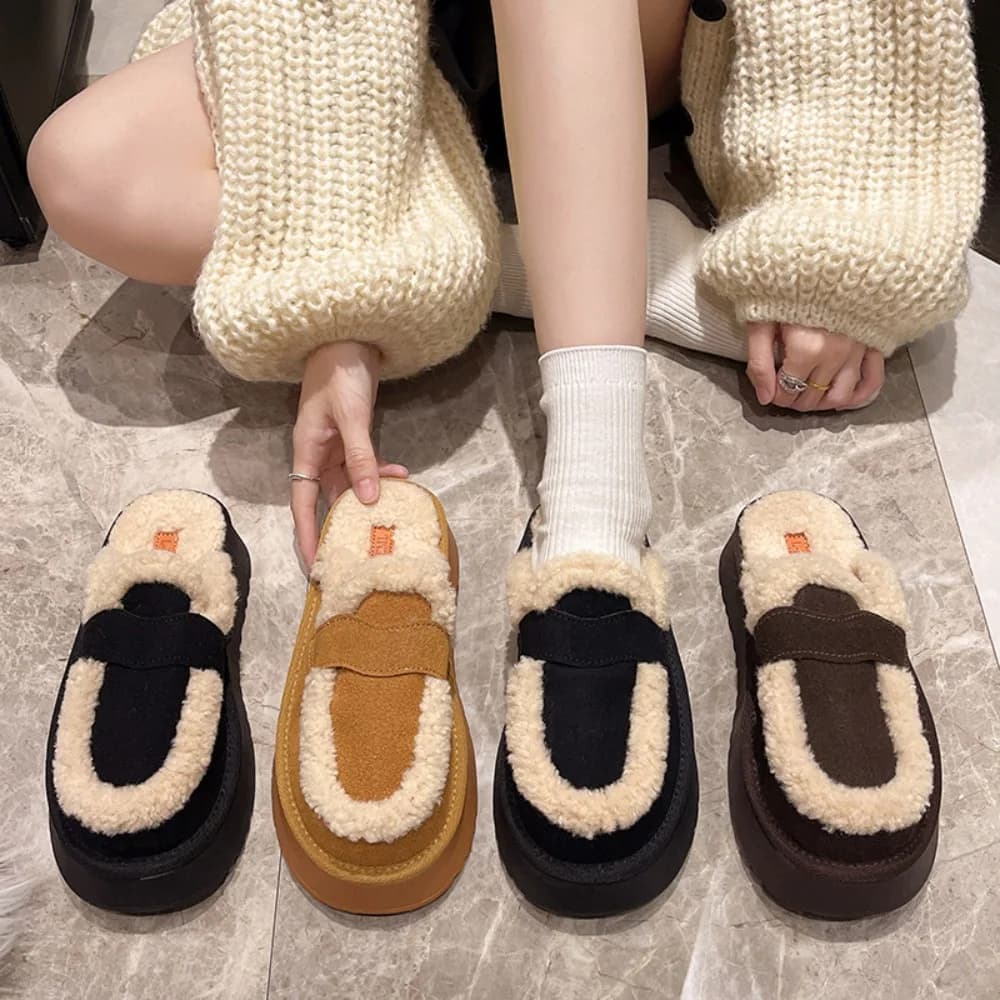 Pantofole da donna Stivali invernali in pelle smerigliata di design Pantofole in cotone per la casa con fondo spesso Pantofole Boken in peluche moda donna