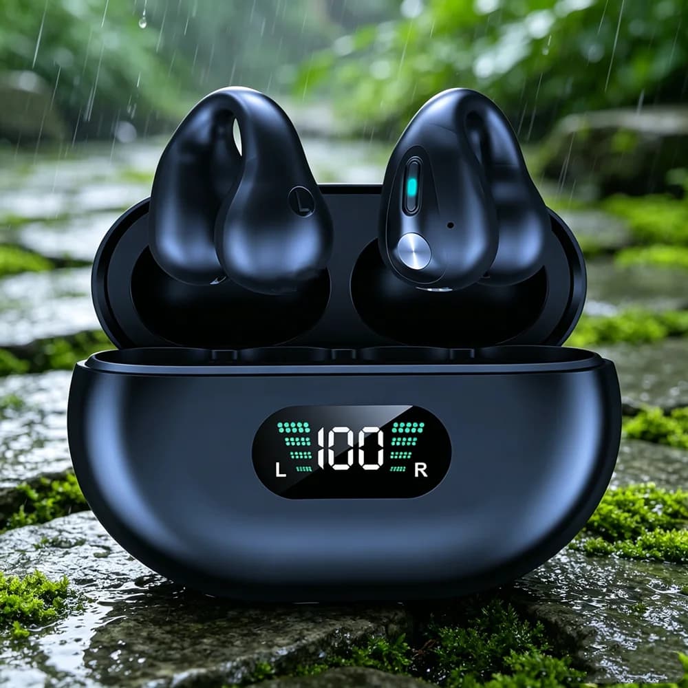 New Wireless Headphones Bluetooth 5.3 Bone Conduction Earphones Earclip Design Touch Control Led Earbuds Sports Headsets