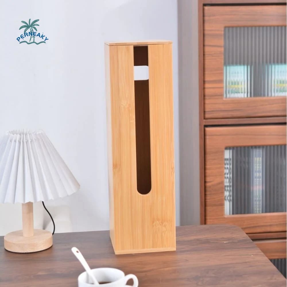 Large Capacity Roll Paper Storage Box Ornament Storage Countertop Organizer Toilet Tissue Box Wooden Wooden Paper Towel Holder