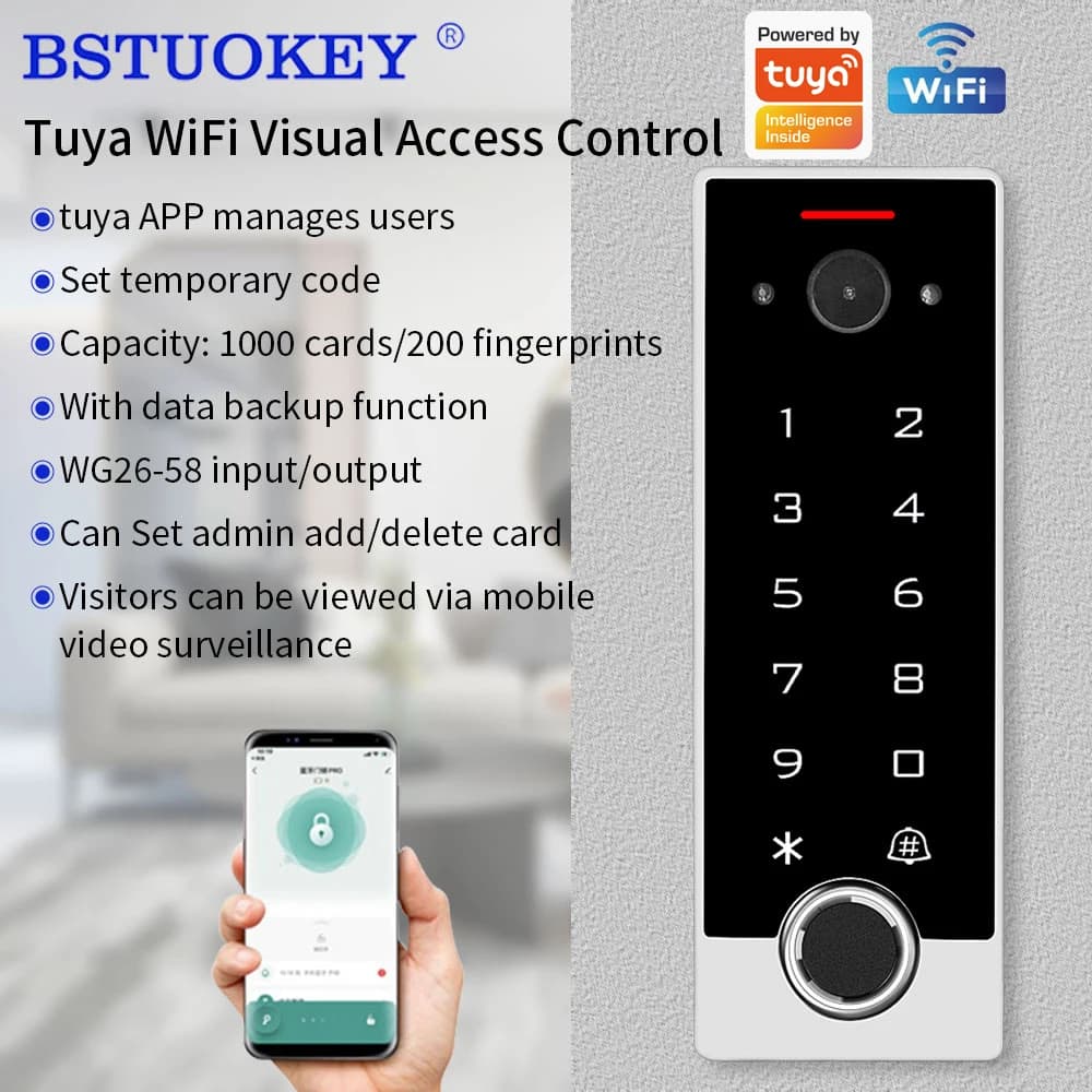 Tuya WiFi Videocitofono Campanello per telefono Telecamera di sicurezza domestica Citofono Sistema di controllo accessi con impronte digitali Pin/APP/Sblocco scheda