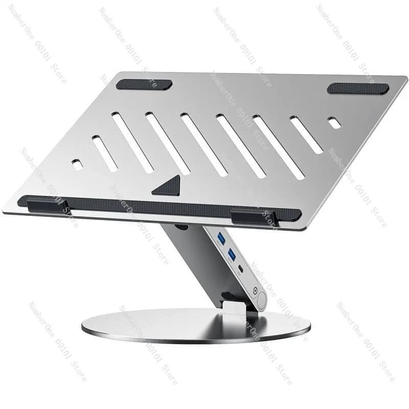 Supporto per Laptop in Alluminio con Rotazione a 360°, Altezza Regolabile, Raffreddamento, Multifunzione, Espandibile
