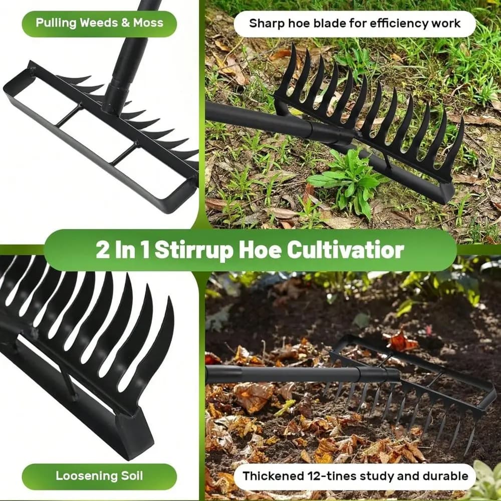 Coltivatore da Giardino a 12 Denti con Manico Regolabile da 76 cm, Attrezzo Robusto per Dissodare il Terreno e Seminare per Orti e Giardini di Fiori