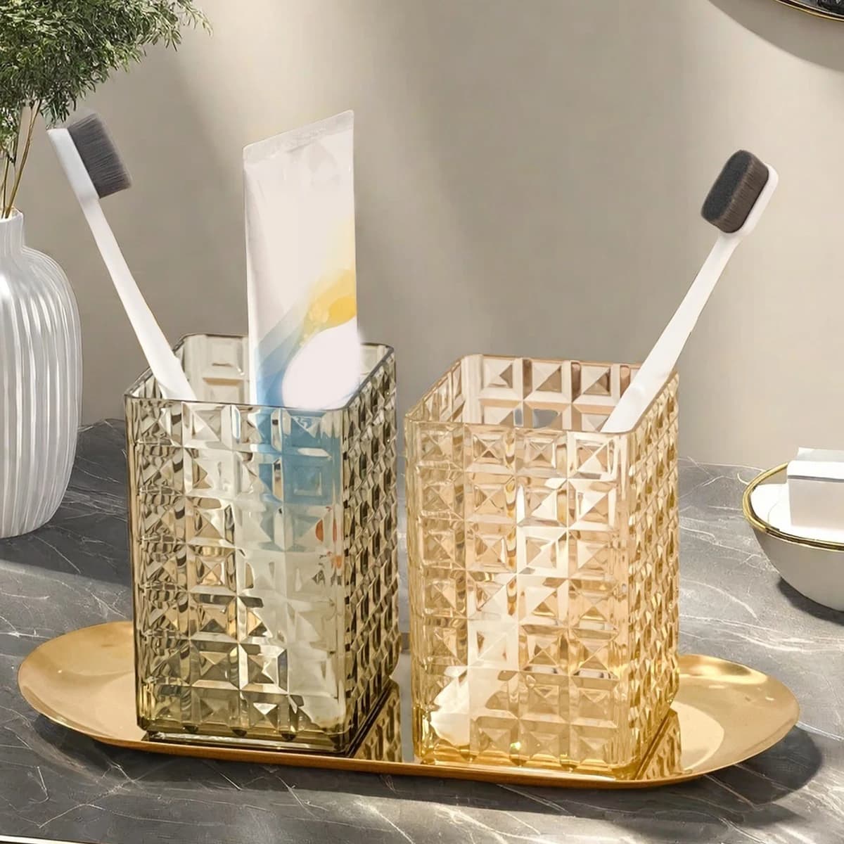Tazza per collutorio in plastica trasparente Porta spazzolino riutilizzabile Coppia quadrata portatile Bicchiere per gargarismi Accessori per il bagno