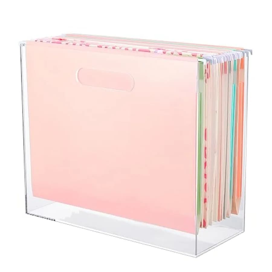 Organizzatore per Documenti Sospeso in Acrilico, Porta Cartelle Formato Letter, Contenitore Portatile con Manici per Scrivania