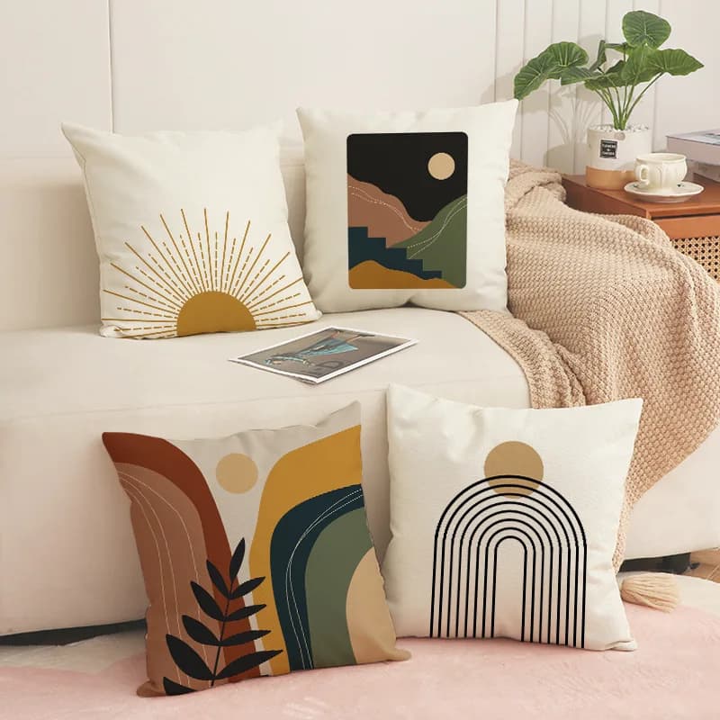 BOHO Style Printing Pillow Cover Indoor Bay Window Decoration Square Geometric Cushion Linen Abstract Simple Sofa Pillow