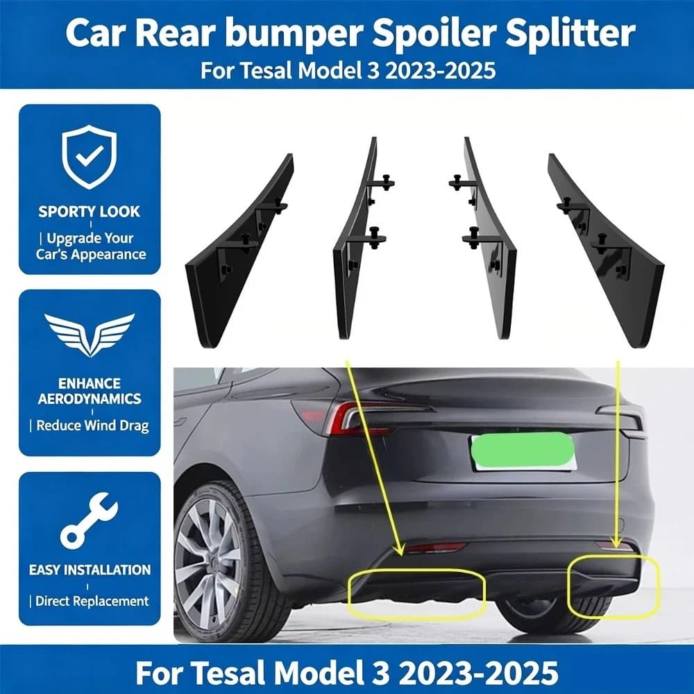 Car Rear Bumper Spoiler Splitter for Tesal Model 3 2023 2024 2025 Lower Shovel Diffuser Guard Board Auto Accessories Tuning