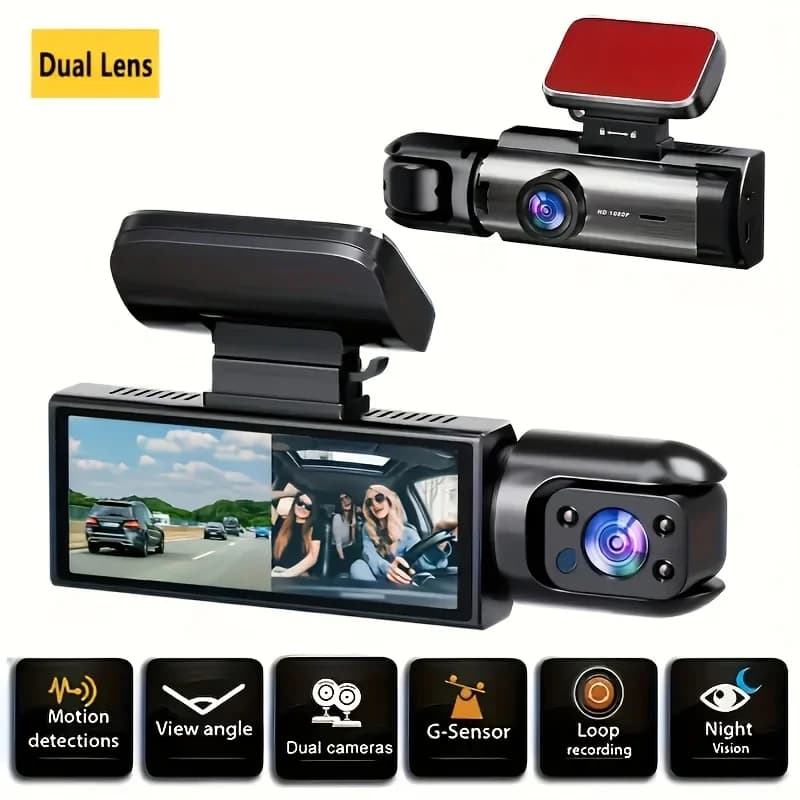 Videoregistratore per visione notturna IR grandangolare da 3,16 pollici IPS 1080P Dash Cam per auto Dvr con doppia lente anteriore interna