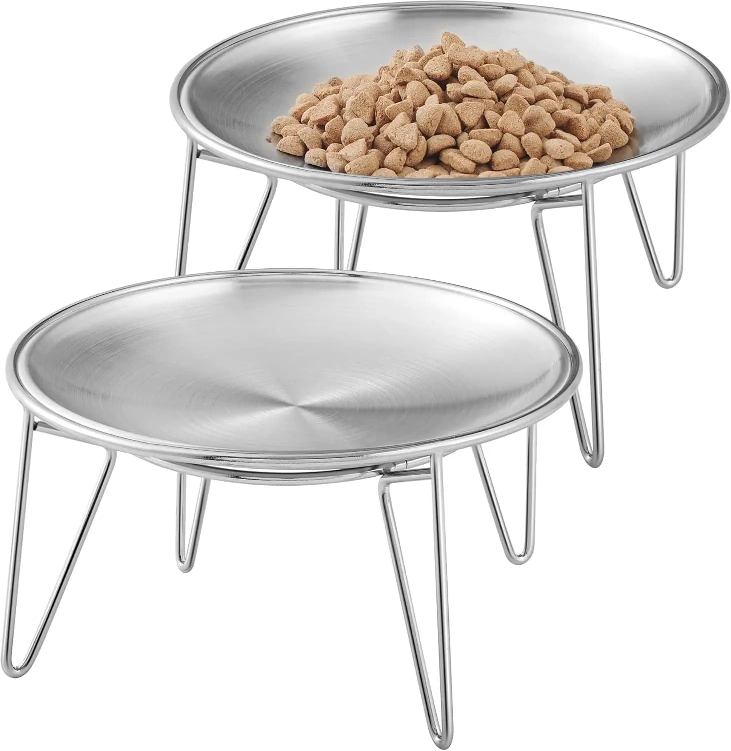 Set di 2 Ciotole Rialzate per Gatti in Acciaio Inox con Supporto, Design Poco Profondo per Ridurre l'Affaticamento dei Muscoli Facciali, Piatti per Cibo e Acqua per Animali Domestici
