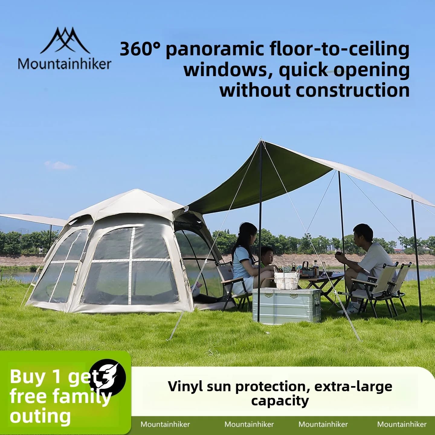 Outdoor Camping Tent Hexagonal Sun Shelter Canopy 2-in-1 Picnic Park Wild Survival Gear Quick Setup Portable Waterproof Oxfor