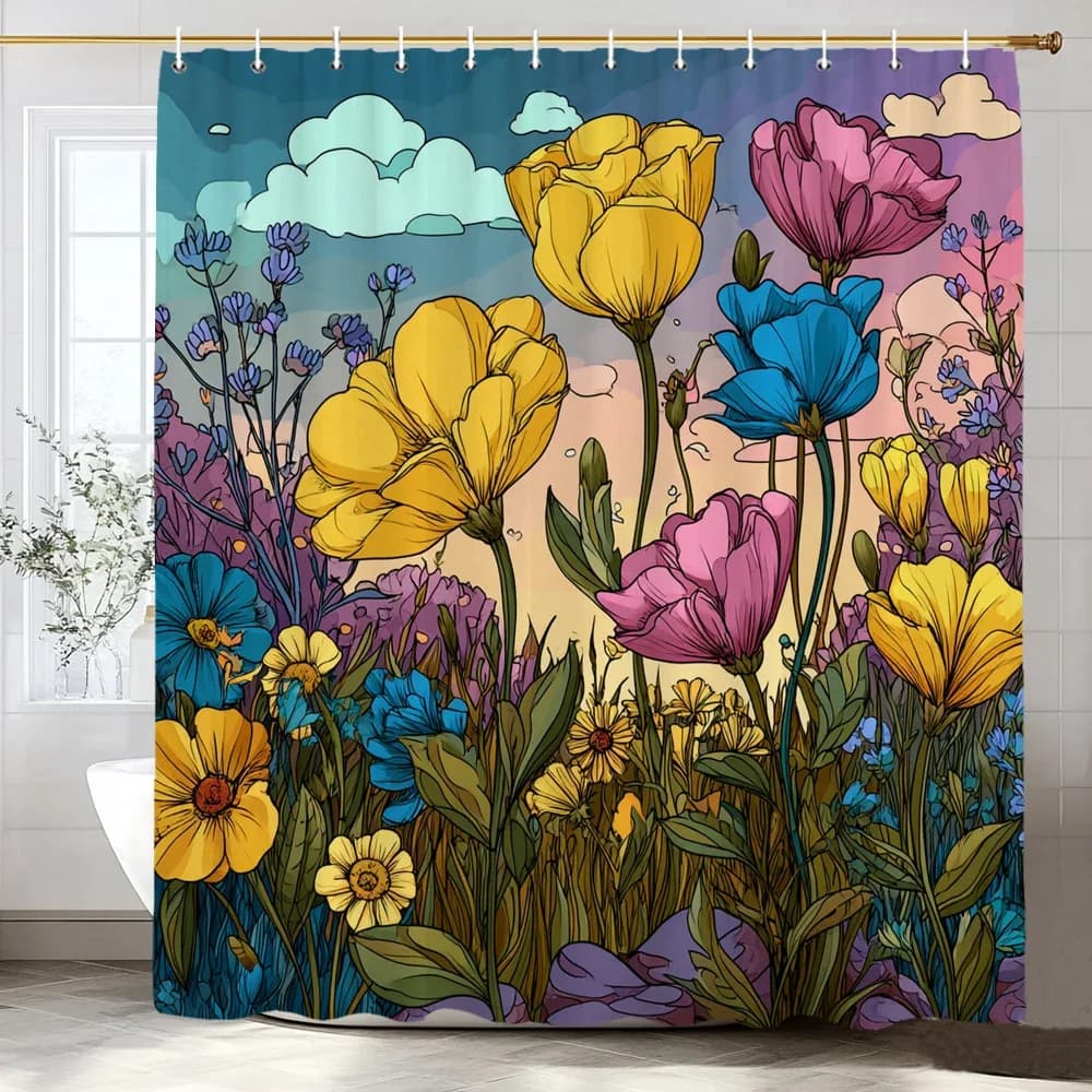 Beautiful flowers and plants Shower Curtain, Bathroom Decorative Shower Curtain, Printed fabric Shower Curtain with Hooks