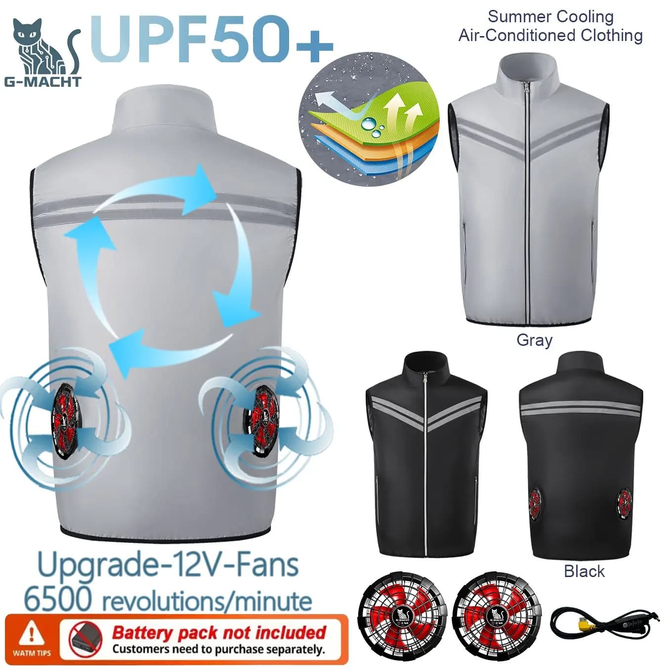 Gilet rinfrescante estivo con ventole USB 12V/5V ricaricabili, abbigliamento climatizzato con cappuccio, ventola senza maniche, abbigliamento da lavoro rinfrescante per sport all'aperto