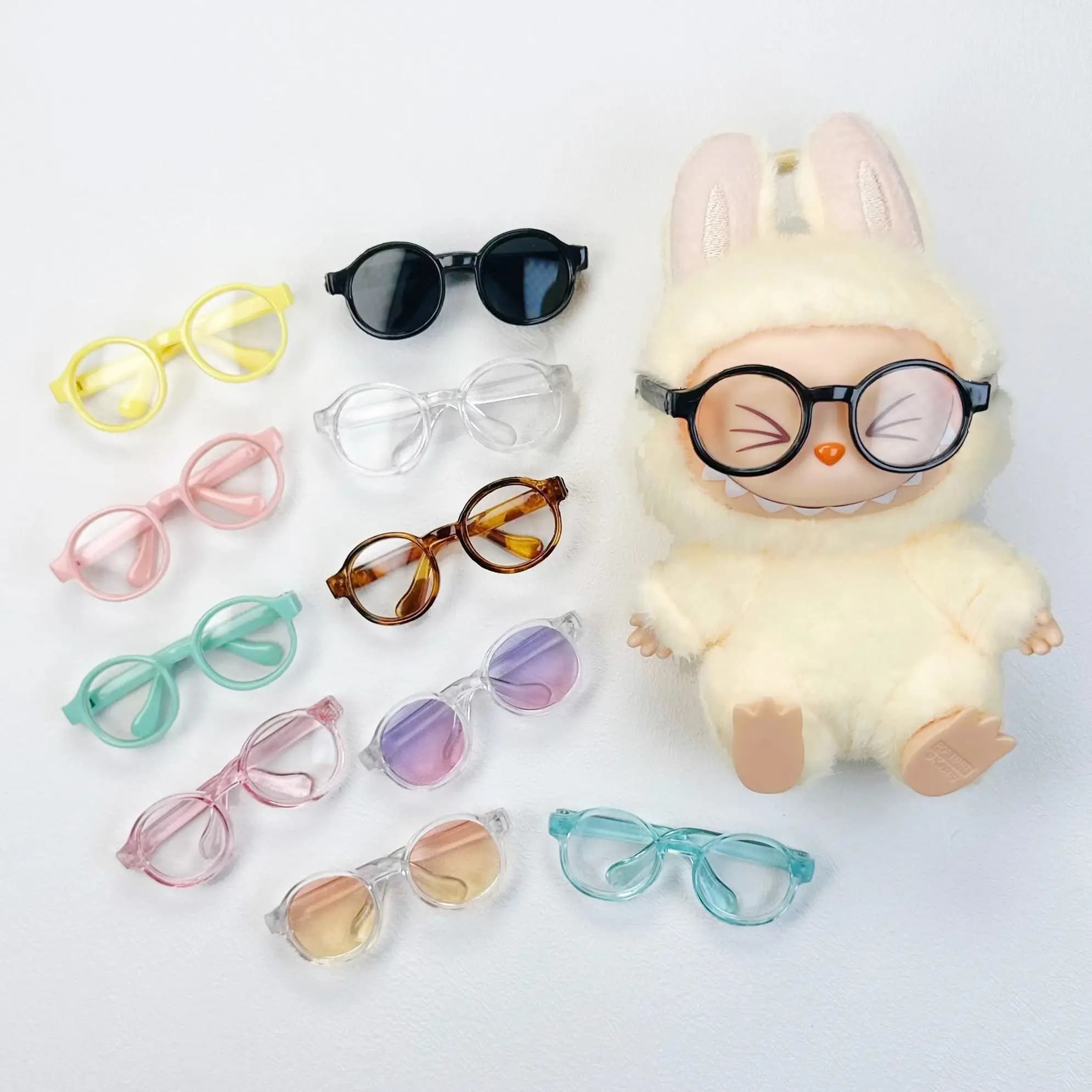 17cm Mini Plush Doll'S Grasses Accessories For Korea Kpop Exo Labubu Idol Cool Sunglasses Black White Pink Yellow Glasses