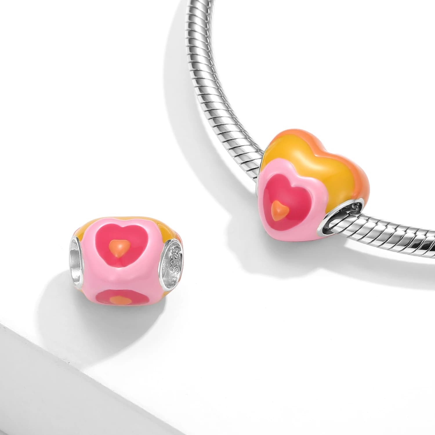 KATAOKA Cartoon 925 Sterling Silver a forma di cuore Arcobaleno Puzzle Fusion Drop Beads per braccialetti con ciondoli Bracciale fai da te