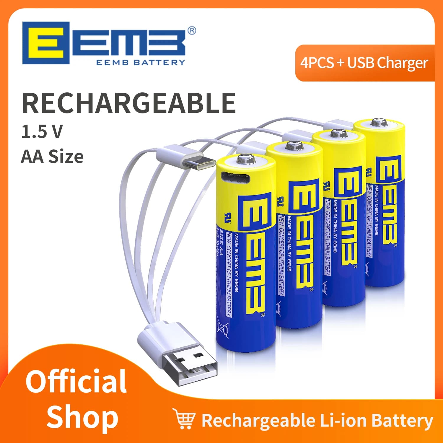 Batterie al litio AA EEMB da 1,5 V Batteria AA ricaricabile 2600 mWh Cavo di ricarica USB tipo C Batteria sostitutiva