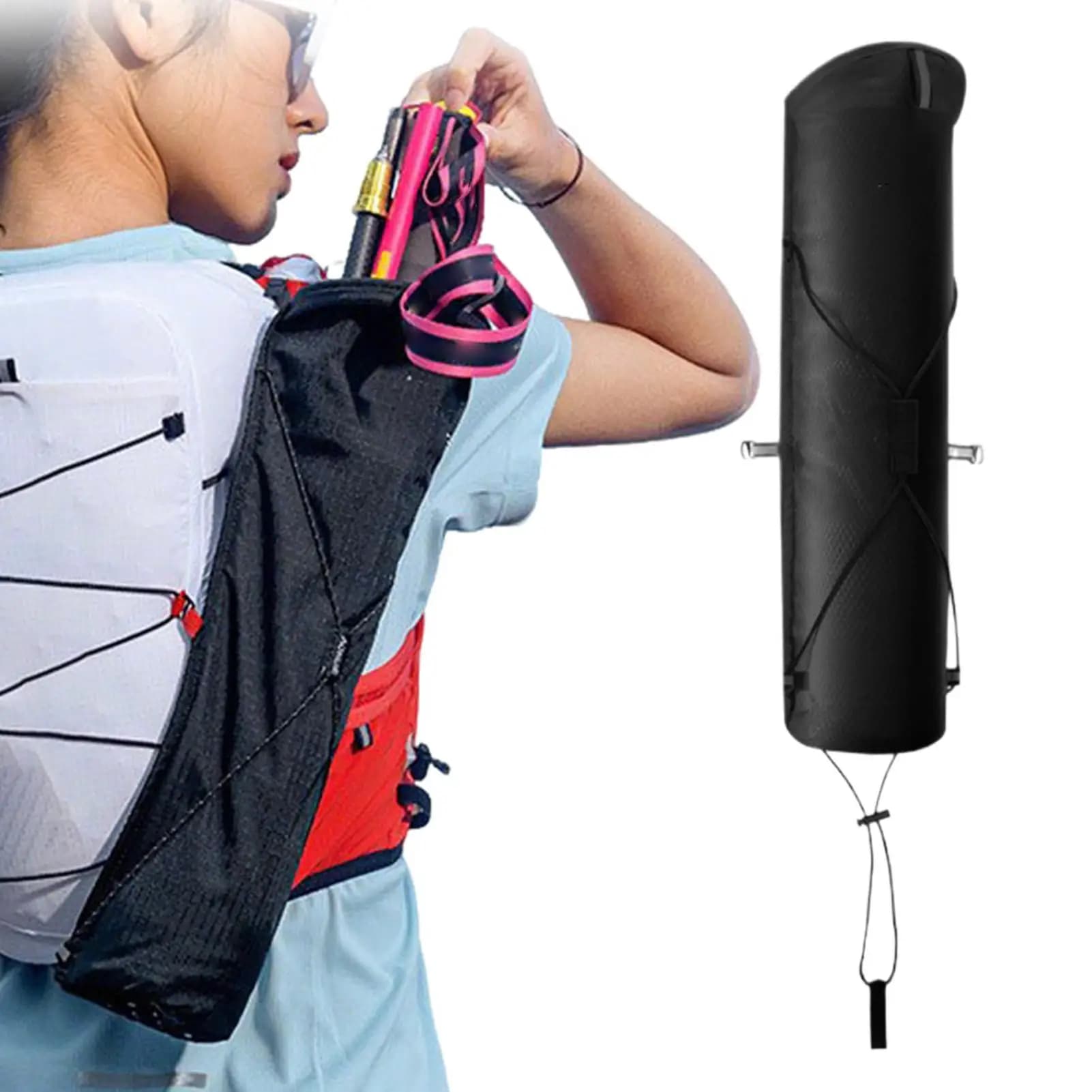 Trekking Pole Carry Bag Wear Resistant Portable Foldable Walking Stick Pouch Drawstring Closure for Climbing