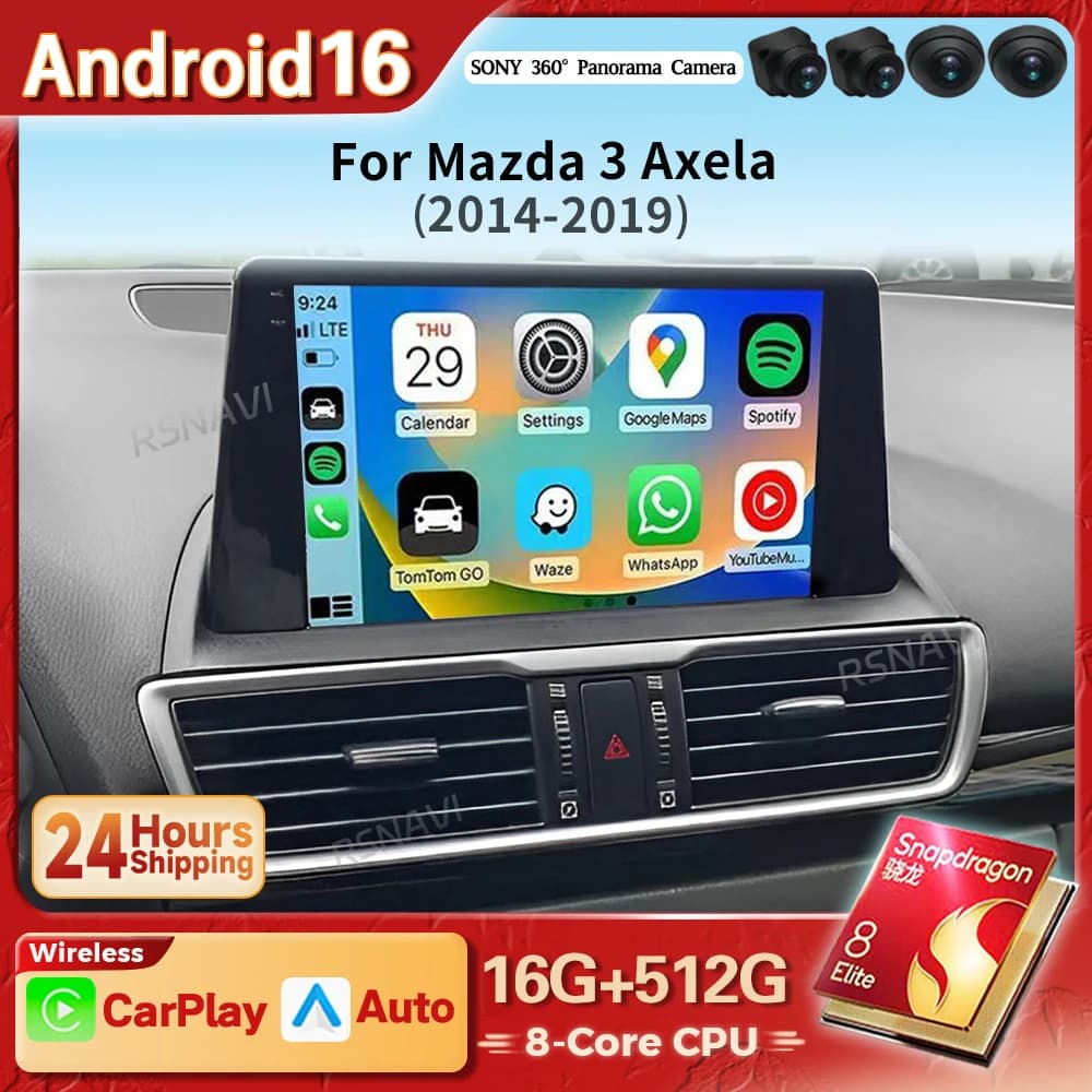 Android 16 Carplay Auto 2K Screen Car Radio Multimedia Player For Mazda 3 Axela 2014 - 2019 Autoradio GPS Stereo 2din Snapdragon