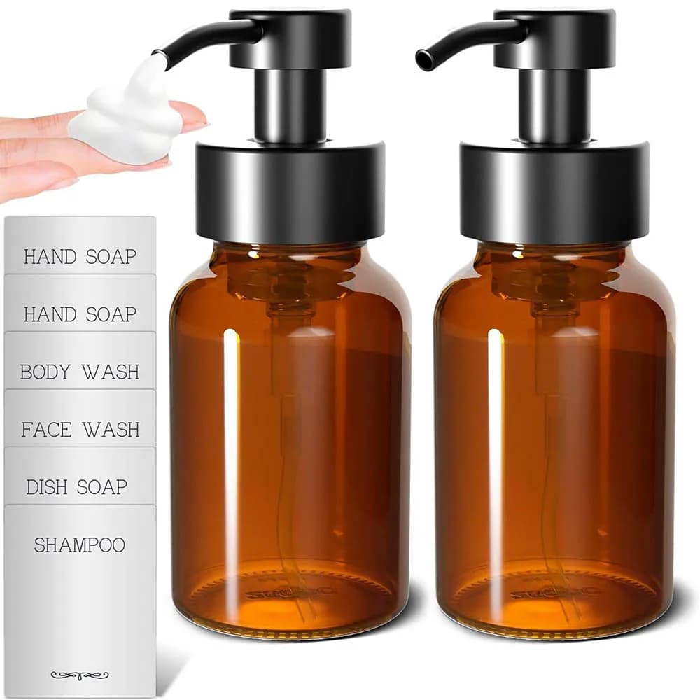 Dispenser di sapone schiumogeno, dispenser di sapone in schiuma di vetro ambrato da 8,5 fl oz / 250 ml per bagno e cucina, bottiglia vuota con pompa schiuma