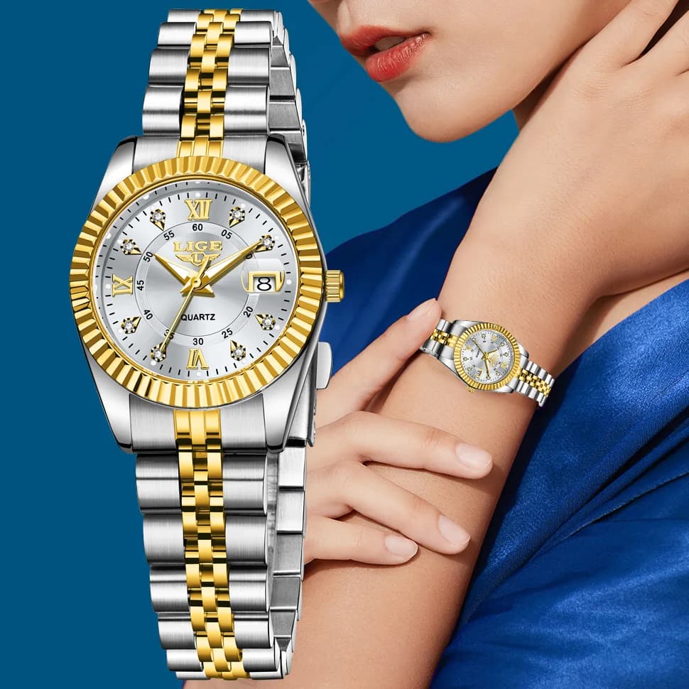 LIGE Luxury Women's Watch Waterproof Luminous Watch with Automatic Date Wrist Watch Women's Quartz Watches Reloj + Box