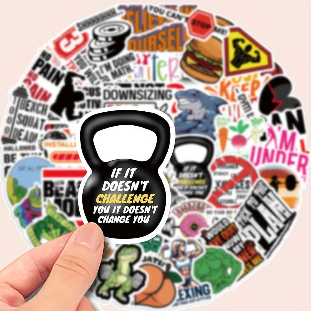 50 diy gym stickers - motivational decals for self-adhesive training reusable with fitness quotes, kettlebell designs and f handlebars