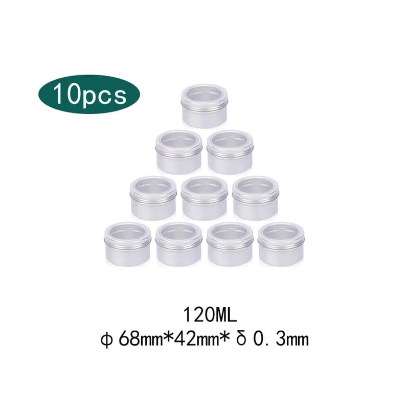 10pcs 120ml With Clear Window Aluminium Screw Tin Bottle Pot Cans Containers Case For Lip Balm Nail Art Makeup DIY Cosmetic Box