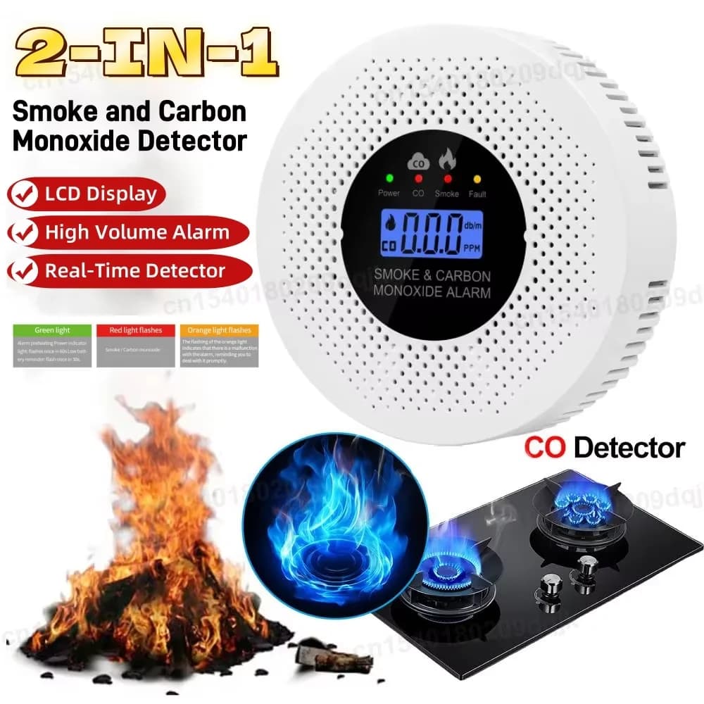 Rilevatore di Fumo e Monossido di Carbonio con Display LCD, Allarme Monossido di Carbonio a Batteria per Casa, Appartamento, Cucina