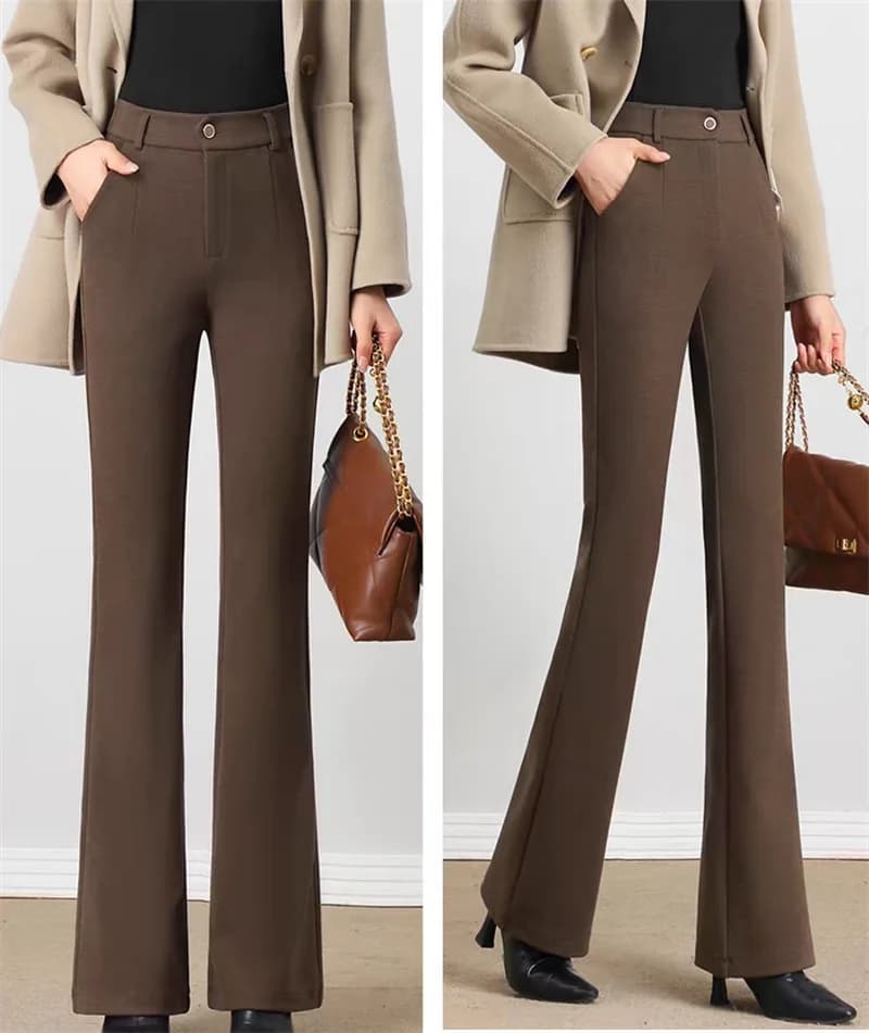 2025 Autumn New High Waist Slimming Draping Professional Micro-Pull Straight Suit Trousers Bell-Bottom Pants korean