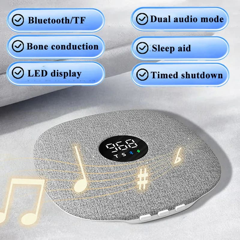 Altoparlante Bluetooth a Conduzione Ossea Sotto il Cuscino, Soundbar Hi-Fi Stereo per Aiuto al Sonno, Display LED, Lettore Musicale con Scheda TF, Spegnimento Programmato