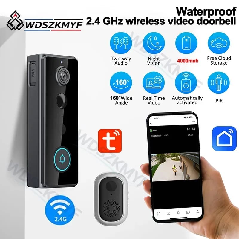 Tuya Smart 2.4G WiFi Video Doorbell 1080P Waterproof PIR Motion Outdoor Wireless Intercom Security Camera Door Ring Bell