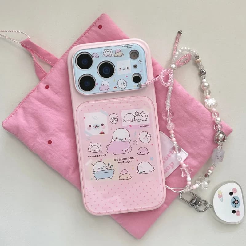 Custodia per telefono coreana con simpatico delfino per iPhone 17 Pro 16 15 14 Pro Max, cover con catena, custodie a forma di foca cartone animato Kawaii, 17 Promax Funda