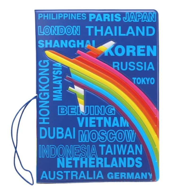 Custodia per passaporto aereo color blu arcobaleno alla moda Custodia per passaporto da viaggio per viaggio nel mondo con slot per carta di credito aziendale ID