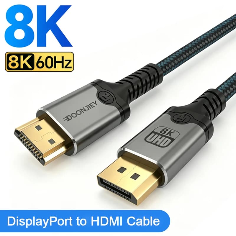 Cavo DisplayPort a HDMI 8K@60Hz 4K@120Hz HDR, Adattatore Video Audio DP a HDMI Compatibile per Desktop, Laptop, PC, TV, Monitor