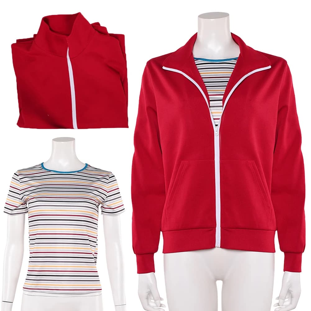 Travestimento ST 5 Max Mayfield Cosplay Giacca rossa Cappotto T-shirt a righe Costume Top Suit Halloween Abbigliamento Abiti Festa di carnevale