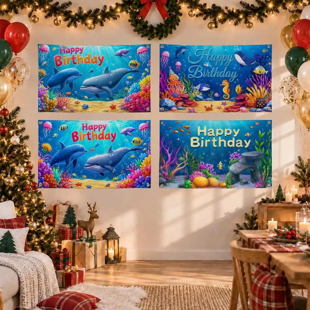 Underwater Shark Dolphin Flags Birthday Party Flag Tapestries Outdoor Parties Bedrooms Living Rooms Wall Decor Gifts