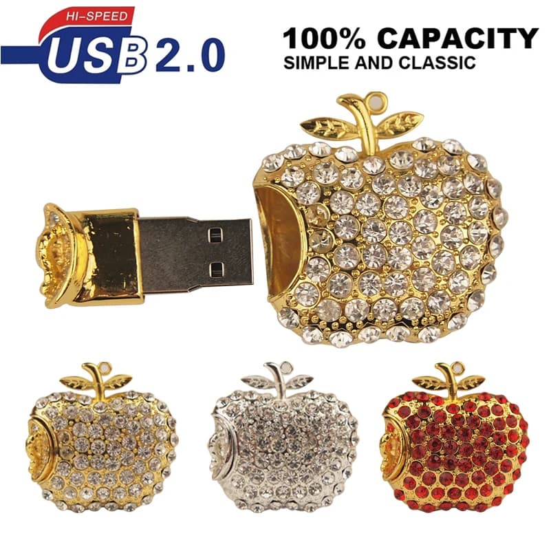 Gioielli Apple Chiavetta USB 32GB 16GB 8GB 4GB 128MB Pendrive Diamond Pen Drive Regalo Chiavetta USB Memory Stick Chiave USB 2.0