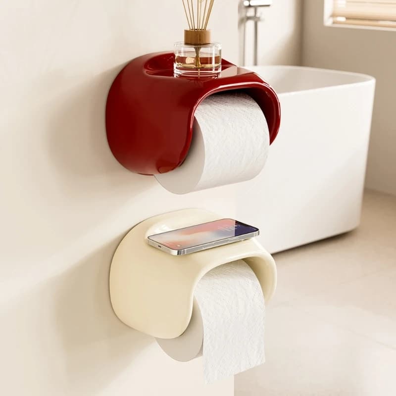 Practical Toilet Paper Holder With Top Shelf Multipurpose Wall Mounted Tissue Dispenser for Kitchen Or Bathroom