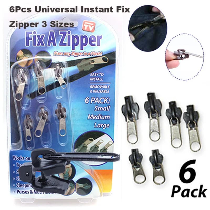 Kit di Riparazione Cerniere Universale 6 Pezzi, 3 Misure, con Cursore di Ricambio e Denti, Nuovo Design per Cucito e Abbigliamento