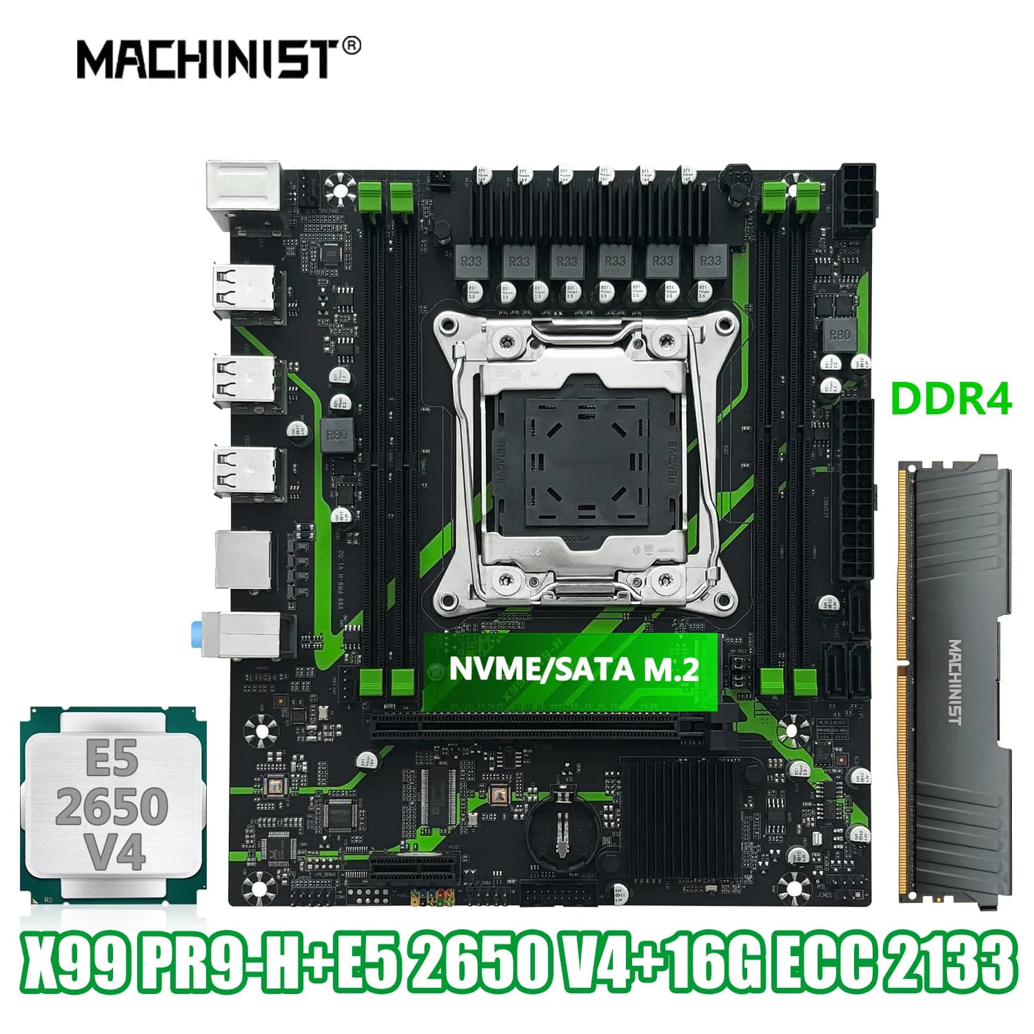 Kit opzionale per scheda madre MACHINIST X99 PR9-H con CPU LGA2011-3 Xeon E5 2650 V4 DDR4 16 GB (1*16 GB) 2133 MHz Memoria RAM NVME M.2