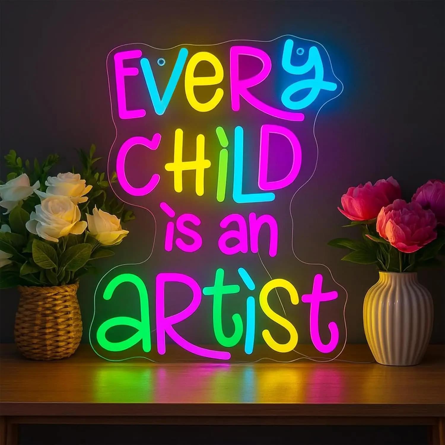 Insegna al Neon "Ogni Bambino è un Artista" con Luce LED Alimentata via USB per Biblioteca, Angolo Lettura, Decorazione Camera da Letto, Regalo, Luce da Parete Artistica