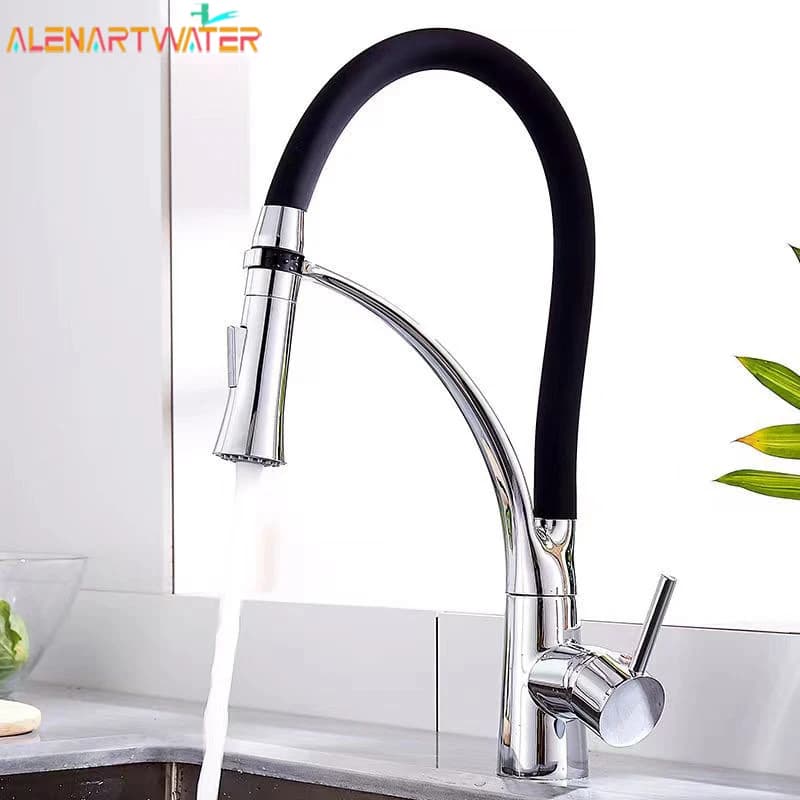 Swivel Kitchen Faucet Pull Down Tube Black Kitchen Faucet Faucet Mounted On Bathroom Bridge Mixer For Hot and Cold Water Crane