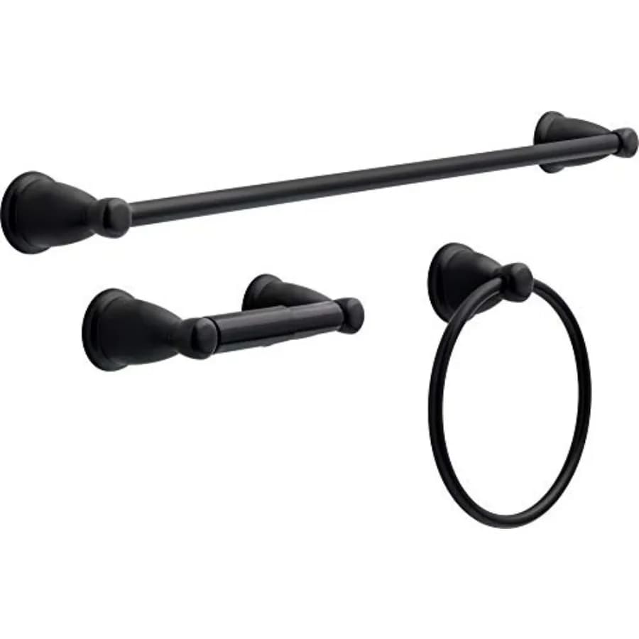 Set da Bagno Kinla 3 Pezzi Nero Opaco, Portasciugamani 24'', Portarotolo e Anello Portasciugamani KIN3PC-MB