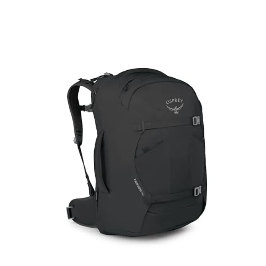 Zaino da viaggio Fairview 40L da donna, borsa da trasporto con tasca per laptop e tasca per articoli da toeletta, nero