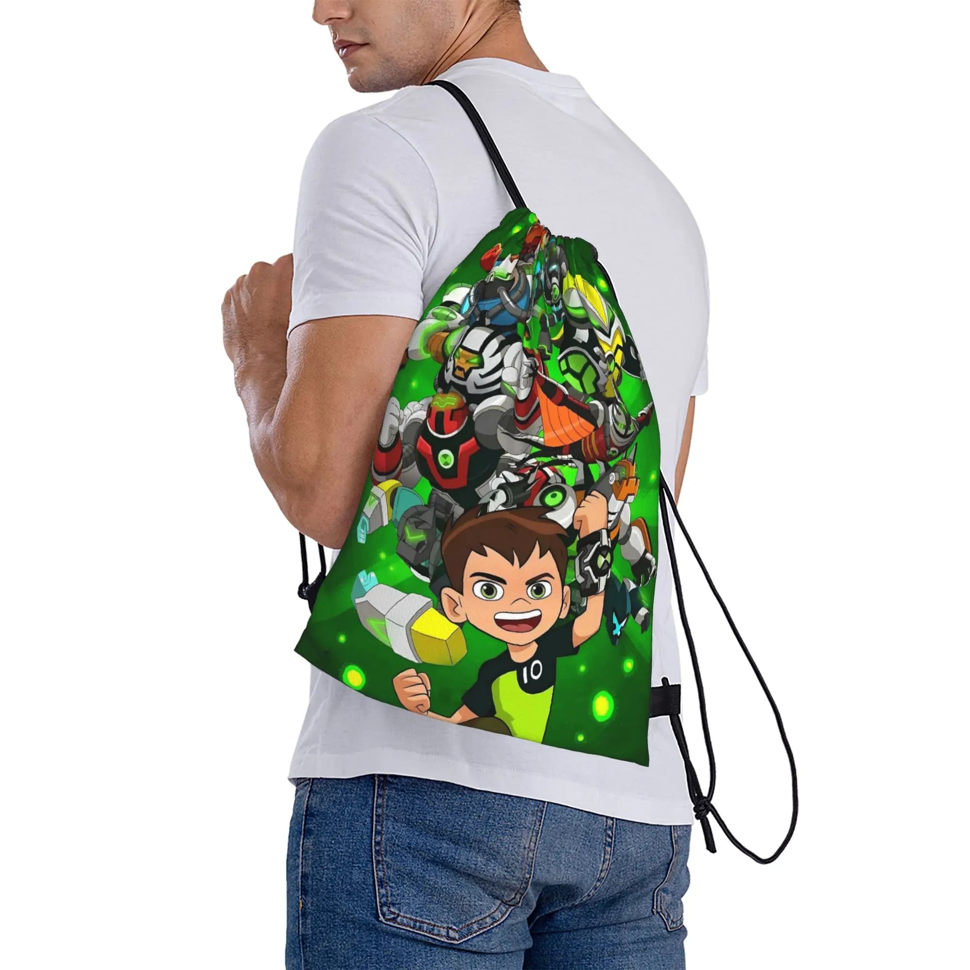 Ben 10 Alien Ben Tennyson Omnitrix Game Drawstring Bag Waterproof Vintage Backpack Football Gym Sackpack String Bags For Couple