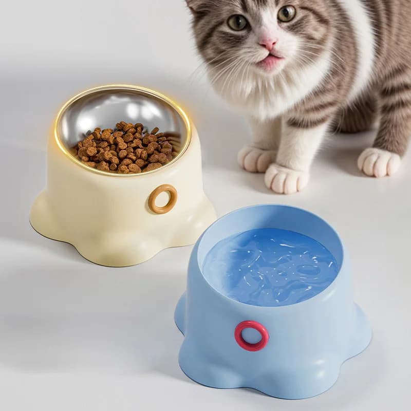 Ciotole Doppie in Acciaio Inox per Cani e Gatti, Ciotole Rialzate e Inclinabili per Cibo e Acqua, Protezione Collo, Antiscivolo e Antiribaltamento