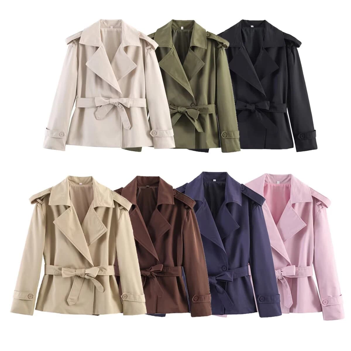 Nuova giacca corta a vento da donna in stile europeo e americano, semplice, alla moda, casual, con doppio petto e cintura.