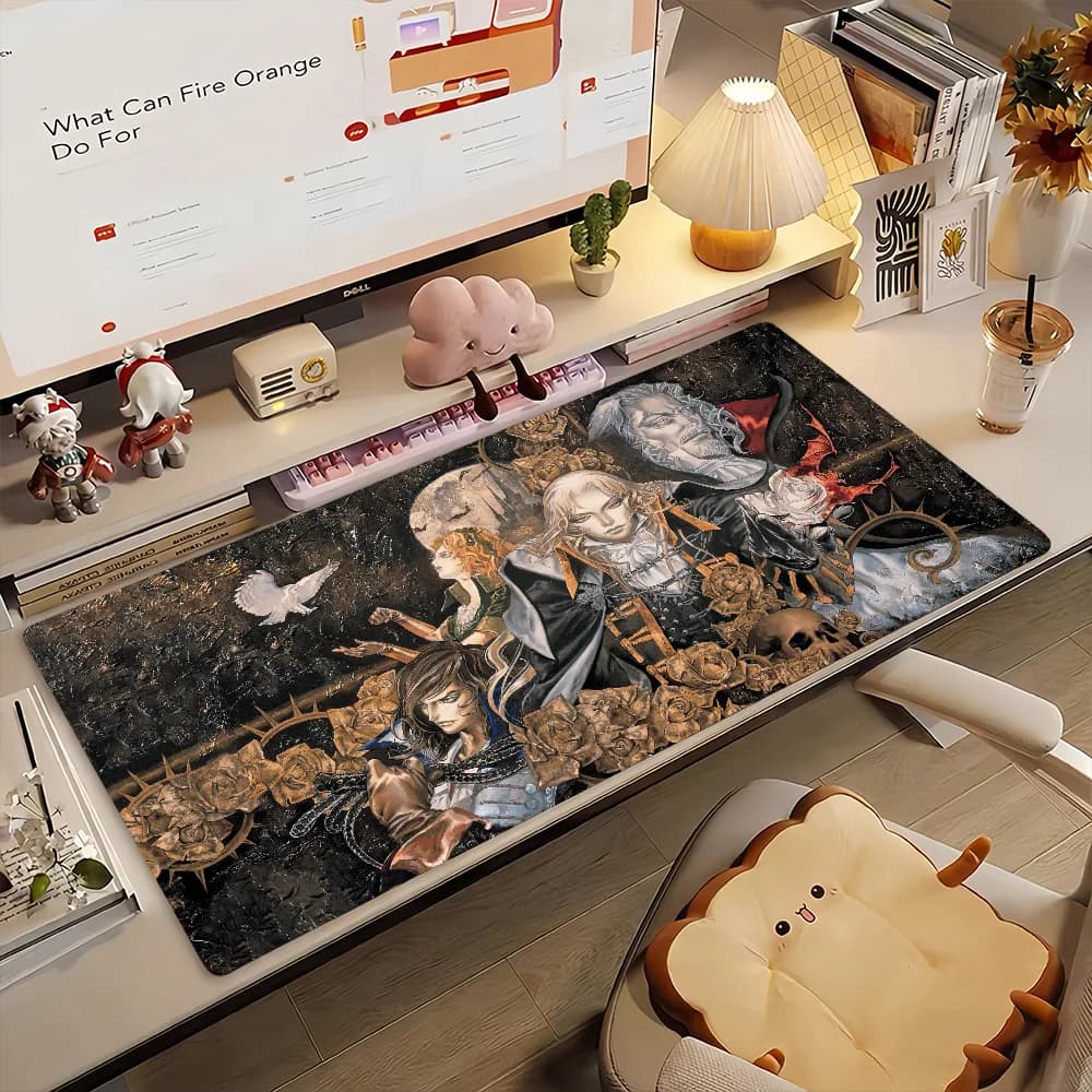 Tappetino per mouse da gaming, tappetino da scrivania, antiscivolo, bordi cuciti, stampa con personaggi anime gotici vampiri, tappetino per tastiera per giocatori, casa e ufficio