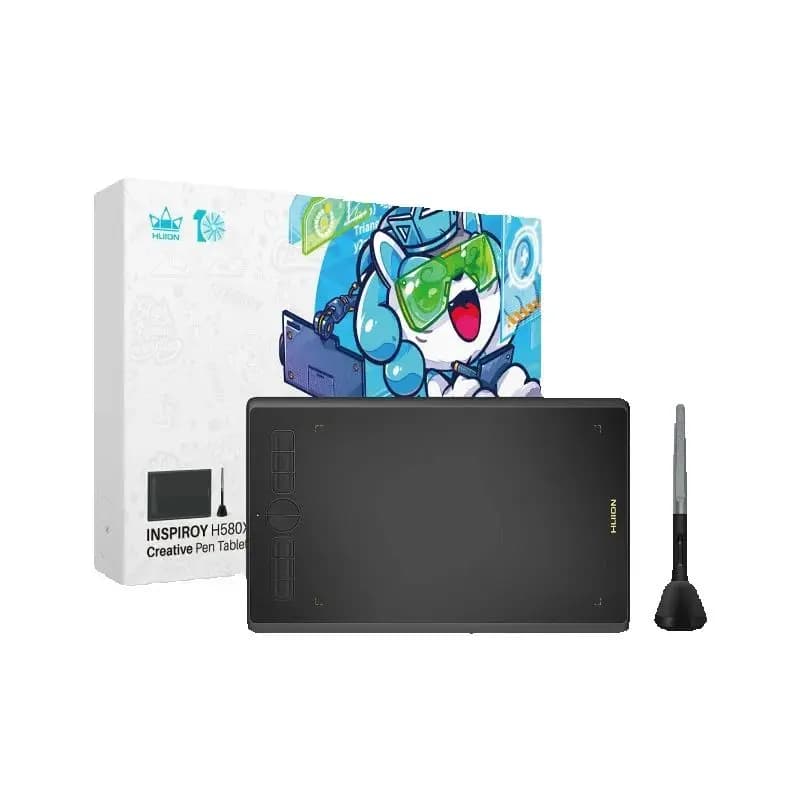 Tavoletta Grafica Huion H580X 8x5 Pollici, Connessione Facile con Smartphone Android, 8 Tasti Personalizzabili, Penna Senza Batteria