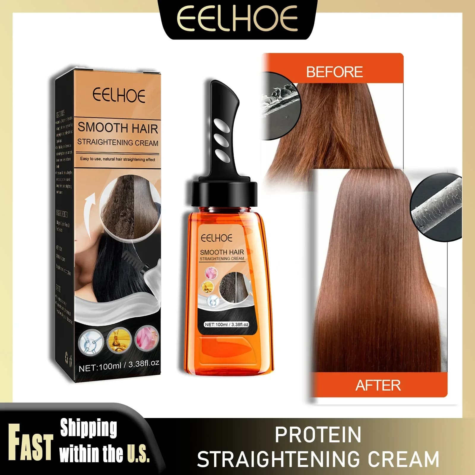EELHOE Crema Lisciante Proteica 100ml Riparazione Capelli Crespi Danneggiati Idratante Nutriente Balsamo Morbido Lisciante Cura dei Capelli