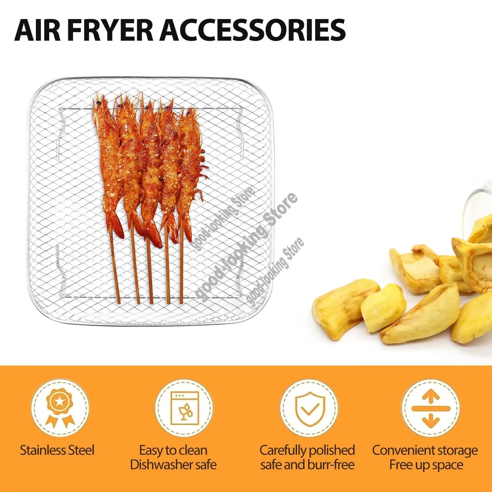 A13G-8 inch air fryer rack for instant Vortex air fryer, for COSORI air fryer, three square stackable dehydrator racks